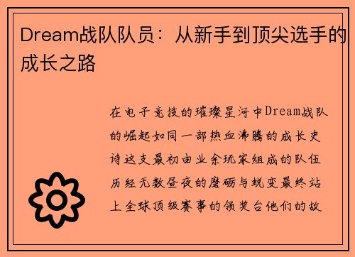Dream战队队员：从新手到顶尖选手的成长之路