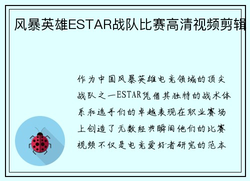 风暴英雄ESTAR战队比赛高清视频剪辑